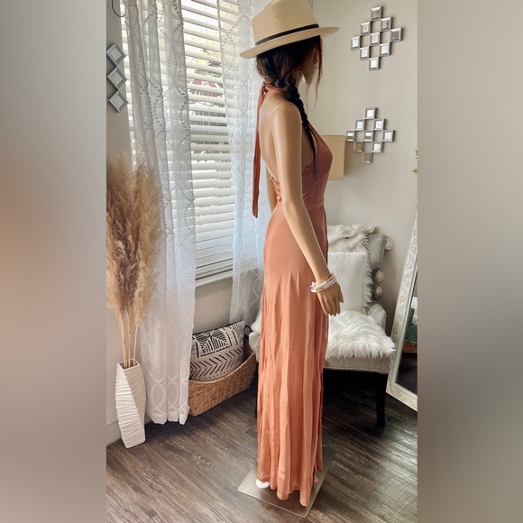 Cross Wrap Tie Halter Maxi Split Front Dress Size US 0 - Picture 3 of 8